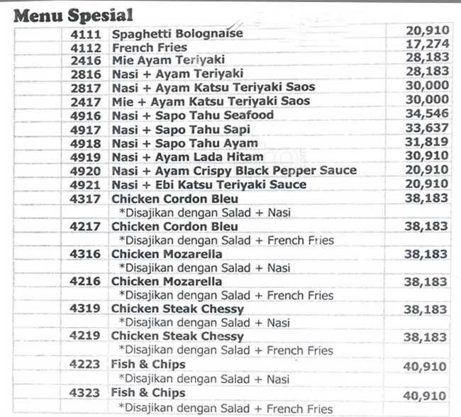 Solaria Menu, Menu untuk Solaria, Penjaringan, Jakarta 