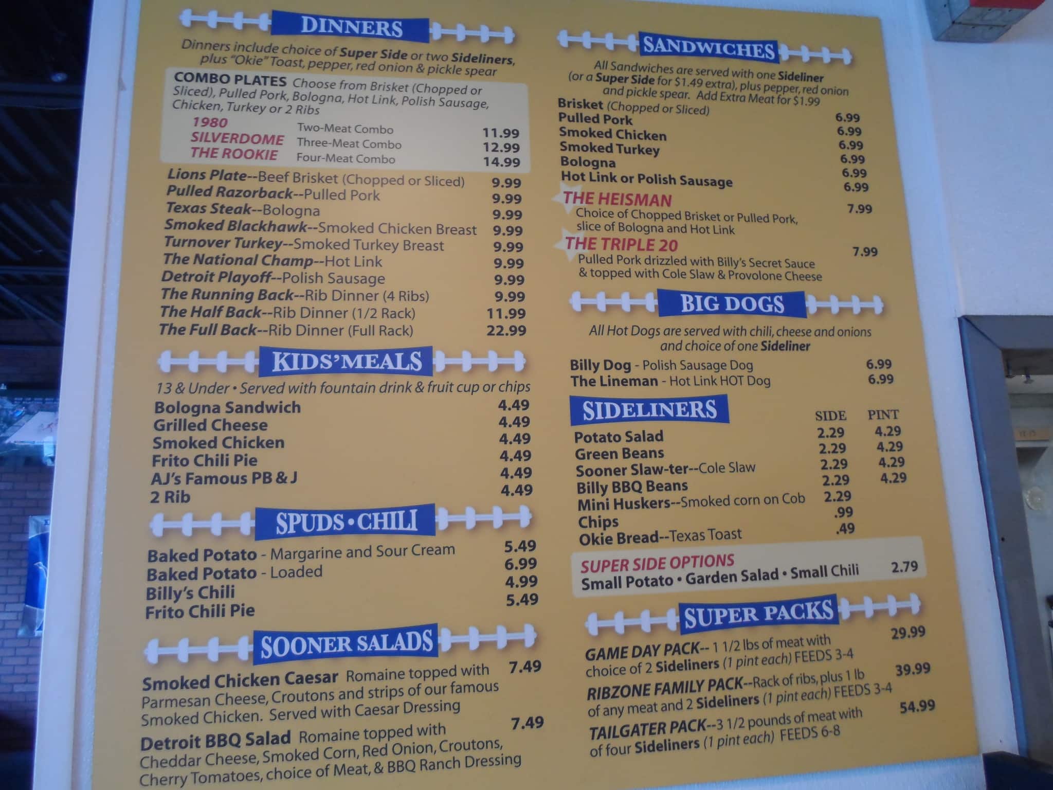 Billy Sims BBQ Menu, Menu for Billy Sims BBQ, Lincoln Park, Detroit ...