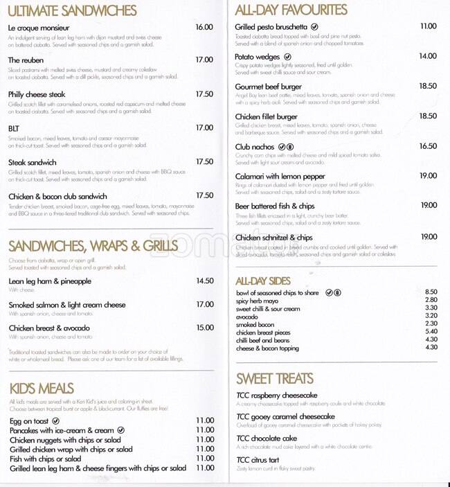 The Coffee Club Menu, Menu for The Coffee Club, Chartwell, Hamilton