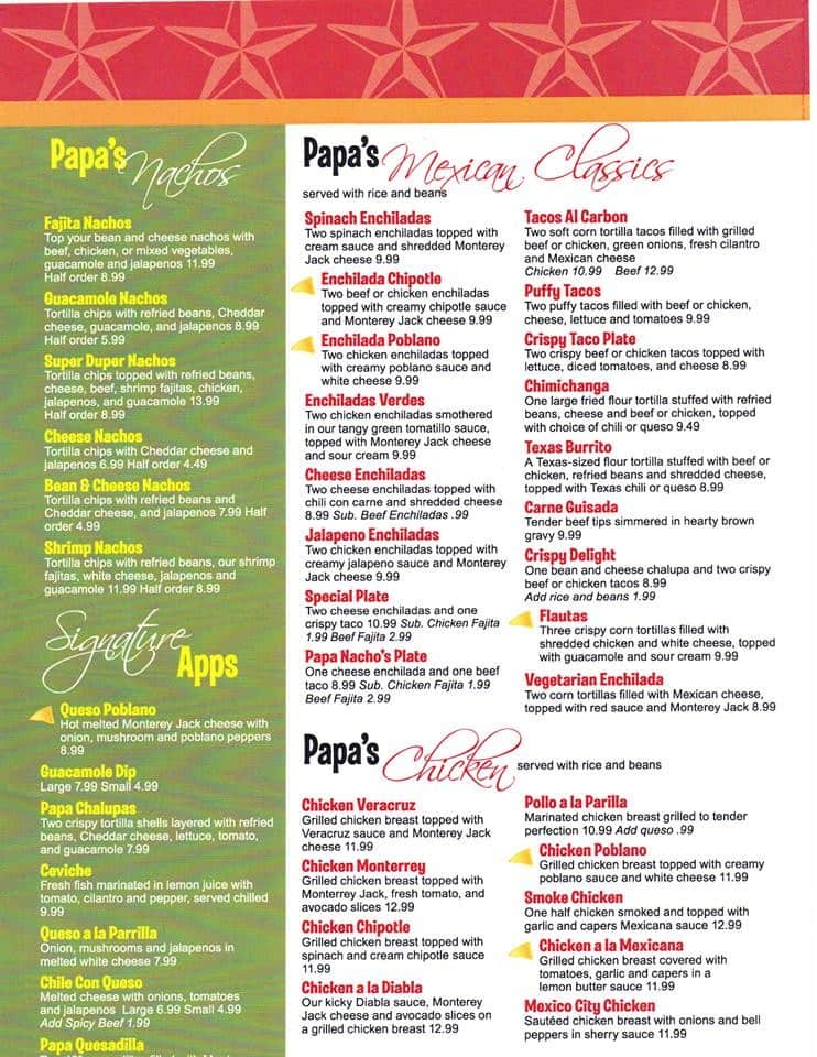 Papa Nachos Cantina Menu, Menu for Papa Nachos Cantina, Leon Springs
