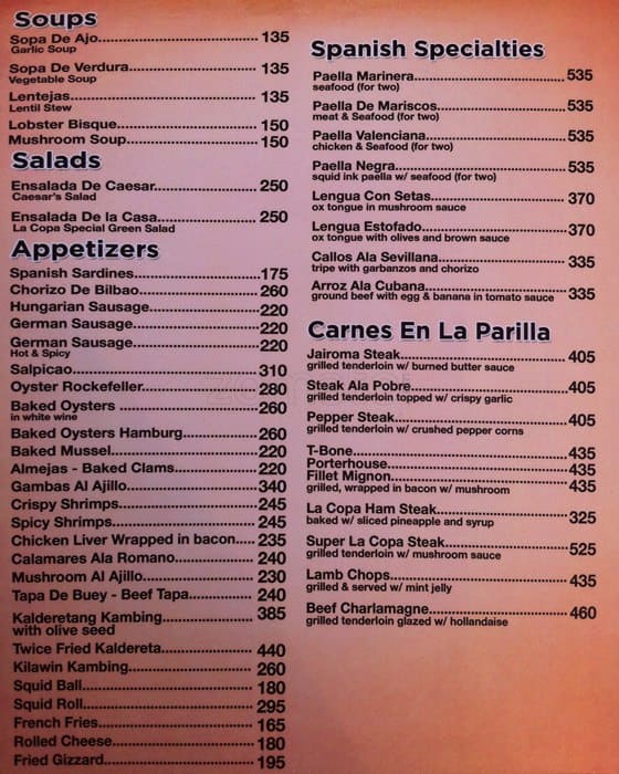 La Copa Wine Bar & Restaurant, Don Galo Menu