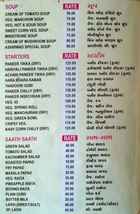 Hotel Ashirwad Menu, Menu for Hotel Ashirwad, Adajan Patiya, Surat - Zomato