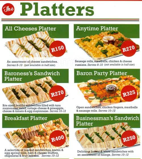 Sandwich Baron Menu, Menu for Sandwich Baron, Blairgowrie, Johannesburg