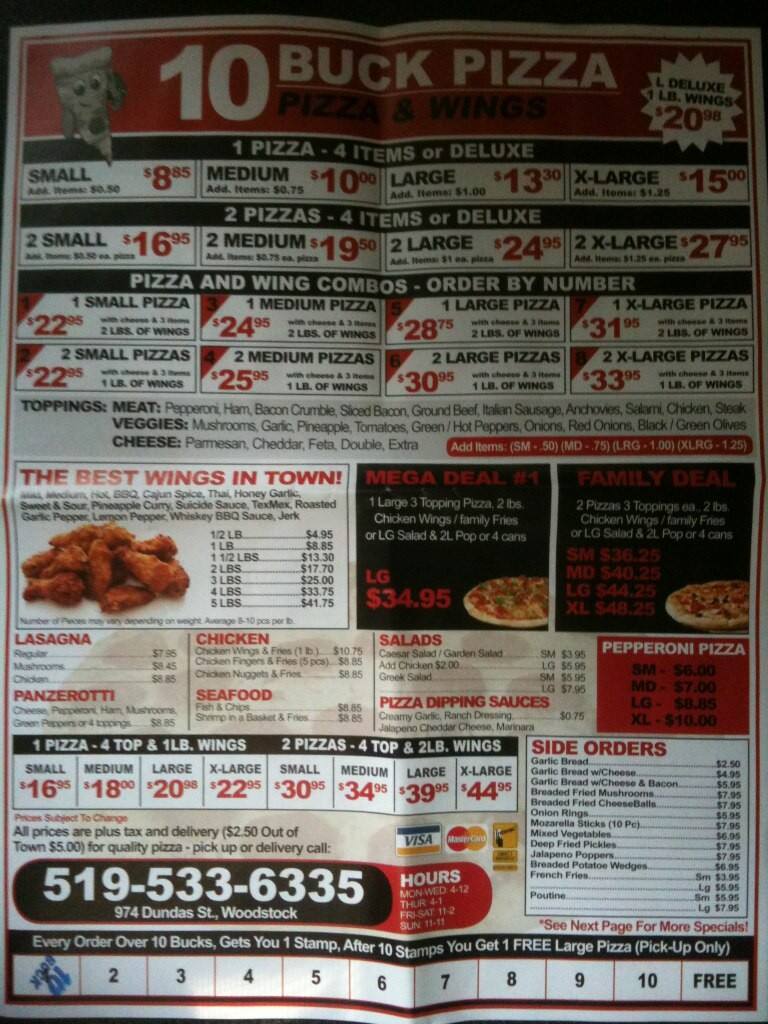 10 Buck Pizza and Wings Menu, Menu for 10 Buck Pizza and Wings