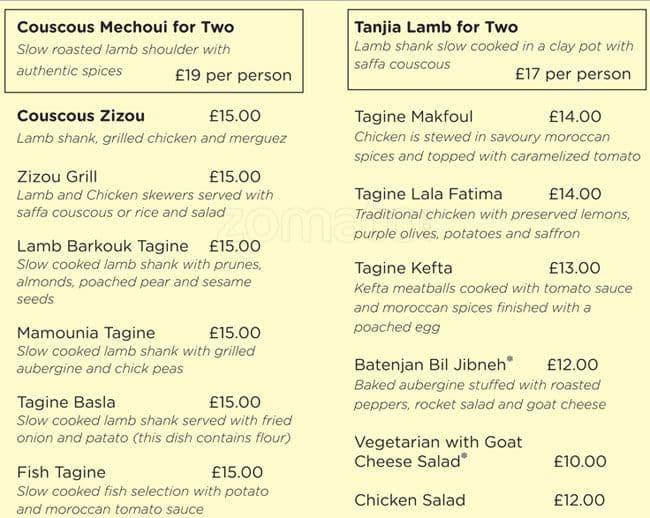 Tagine Menu, Menu for Tagine, Balham, London Zomato UK