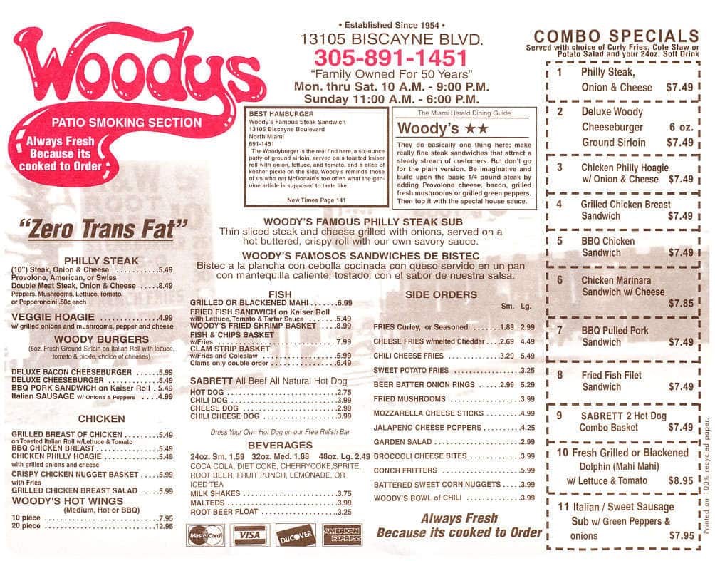 Woody's Famous Steak Sandwich Menu Urbanspoon/Zomato