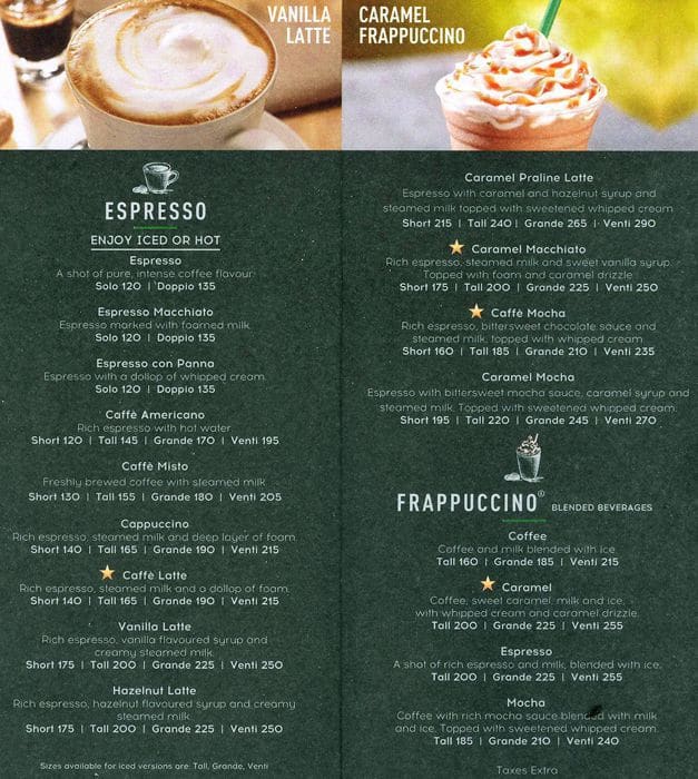 Prices For: Menu And Prices For Starbucks