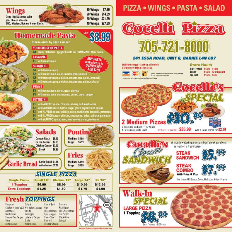 Cocelli Pizza Menu, Menu for Cocelli Pizza, Barrie, Barrie - Urbanspoon ...