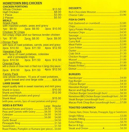 Home Town BBQ Chicken Menu, Menu for Home Town BBQ Chicken, Epuni
