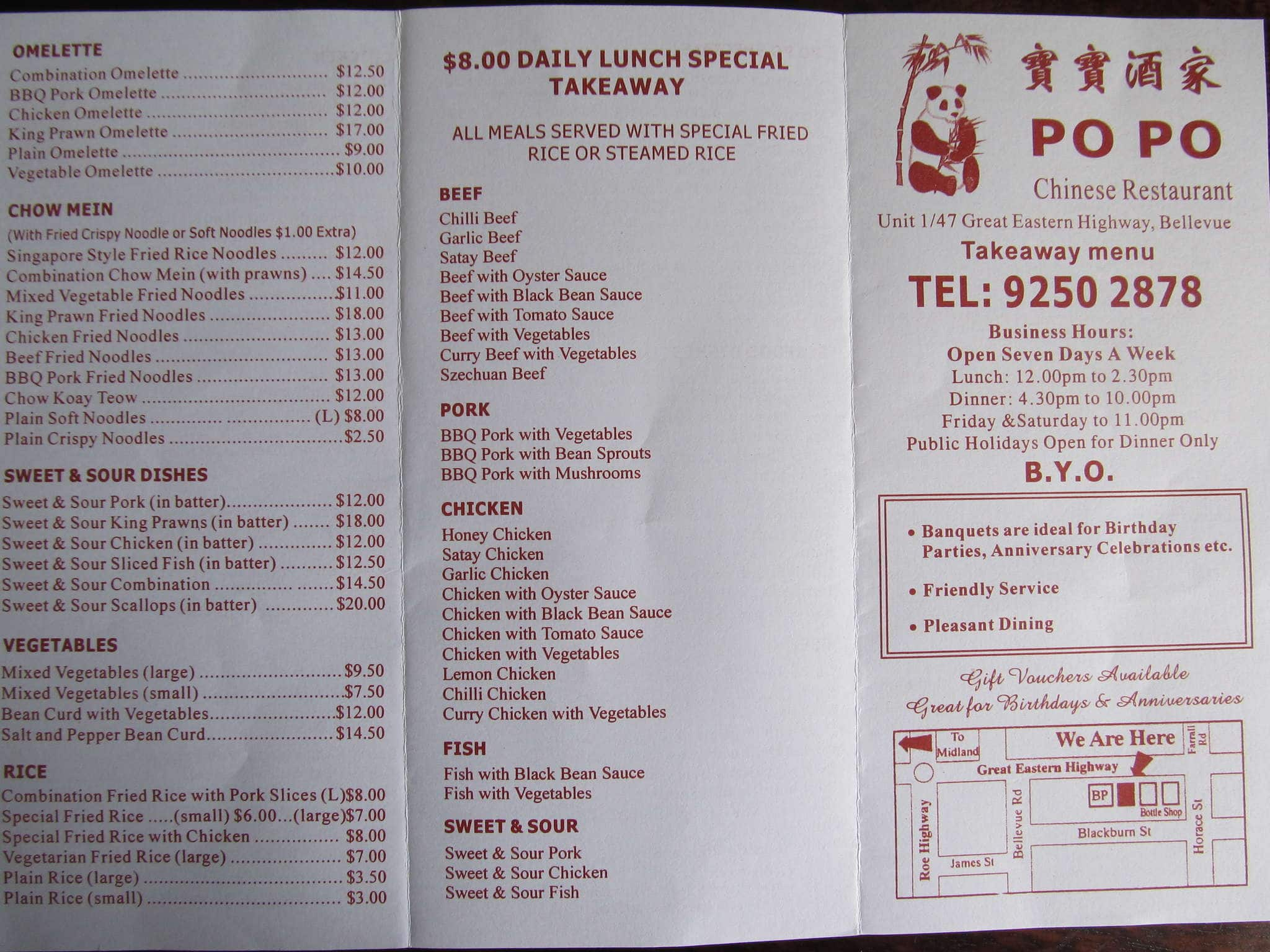 Po Po Chinese Restaurant Menu, Menu for Po Po Chinese Restaurant ...