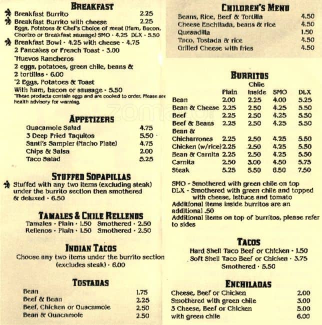 Santiago's Menu, Menu for Santiago's, Baker, Denver Urbanspoon/Zomato