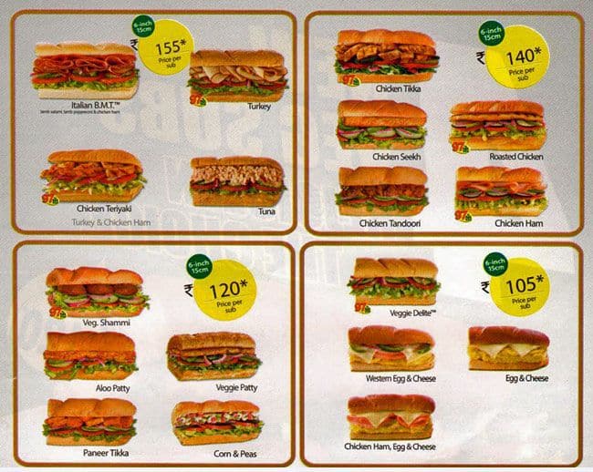 Subway Menu, Menu for Subway, Prince Anwar Shah Road, Kolkata - Zomato