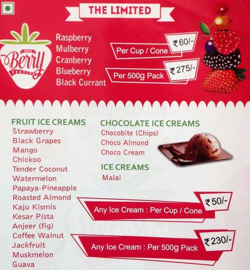 Natural Ice Cream Menu, Menu for Natural Ice Cream, Srinagar Colony