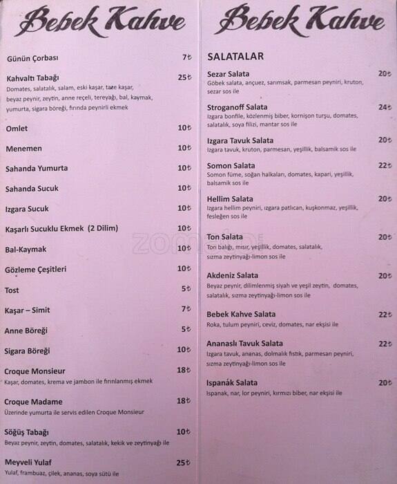 Bebek Kahve Menü, Bebek Kahve, Bebek, İstanbul için Menü Zomato Türkiye