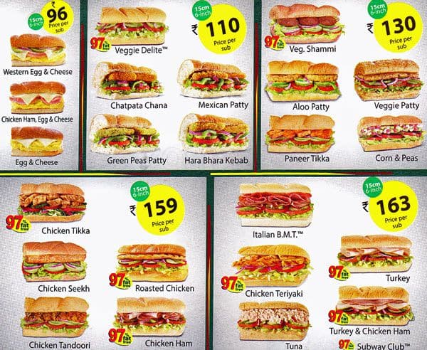 Subway Menu, Menu for Subway, Sahakara Nagar, Bangalore - Zomato