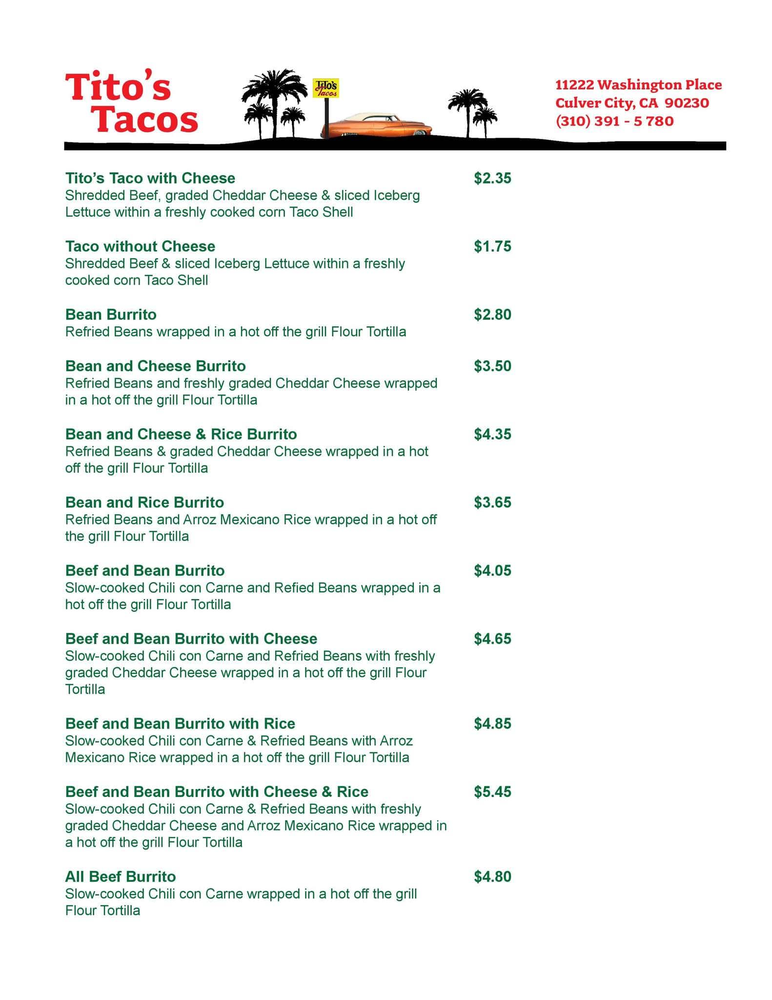 Tito s tacos menu menu for tito s tacos culver city los angeles