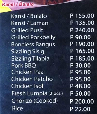 Pat Pat's Kansi Menu, Menu for Pat Pat's Kansi, San Antonio, Makati ...