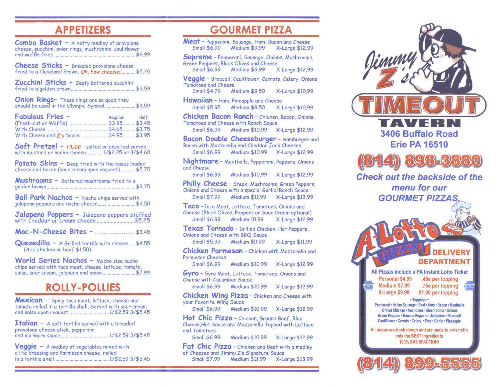 Jimmy Z's Time Out Tavern Menu Zomato United States