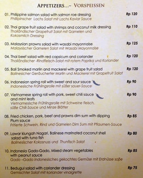 Lotus Melia Bali Menu, Menu for Lotus Melia Bali, Nusa Dua, Bali